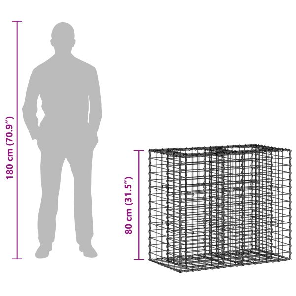 Габиона повдигнато легло Сребрист 90 x 50 x 80 см