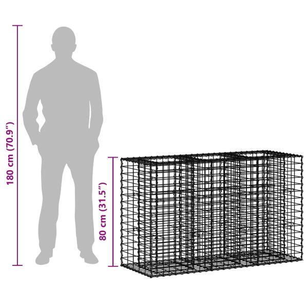 Габиона повдигнато легло Сребрист 130 x 50 x 80 cm