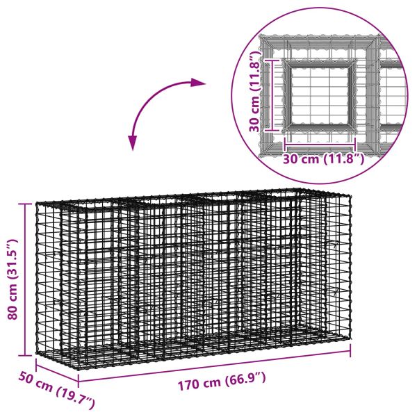 Габиона повдигнато легло Сребрист 170 x 50 x 80 см