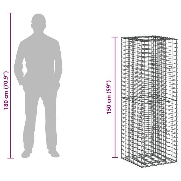 Габиона повдигнато легло Сребрист 50 x 50 x 150 см