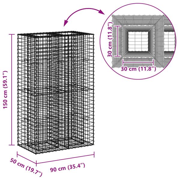 Габиона повдигнато легло Сребрист 90 x 50 x 150 см