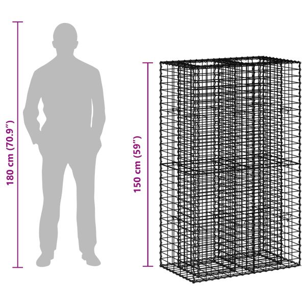 Габиона повдигнато легло Сребрист 90 x 50 x 150 см