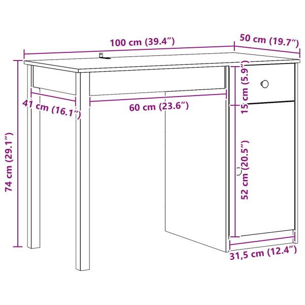 Бюро с чекмедже Восъчен Кафяв 100 x 50 x 74 см Масивна боровина