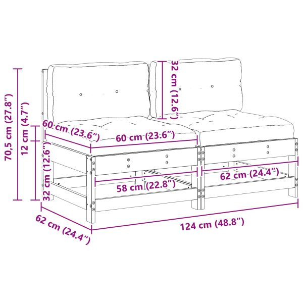 Градинен среден диван Масивна боровина Восъчен Кафяв