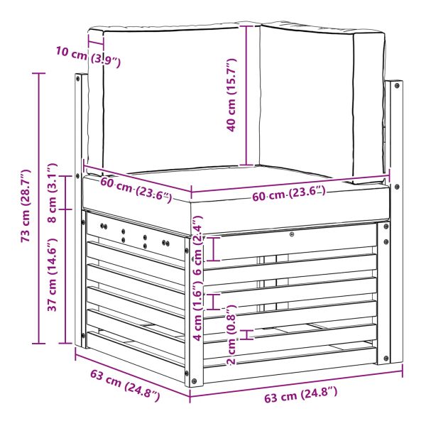 Външен ъглов диван Солидно акациево дърво Естествен