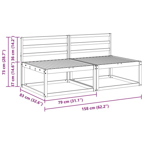 2 Брой Среден диван за открито Солидно акациево дърво Естествен