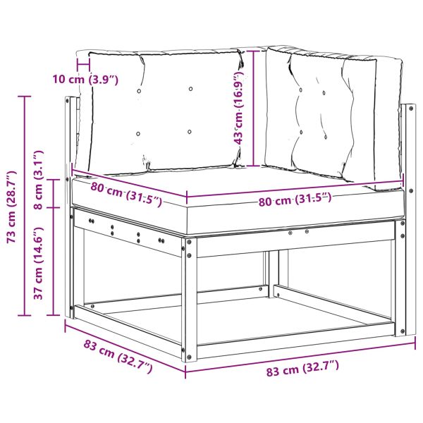 Ъглов диван за открито Солидно акациево дърво Естествен