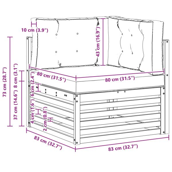 Външен ъглов диван Солидно акациево дърво Естествен