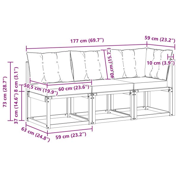 Външен среден и ъглов диван с възглавница 3 Брой Естествен