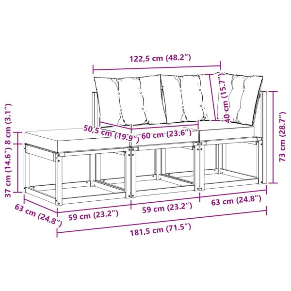 Външен модулен диван с възглавница 3 Брой Естествен