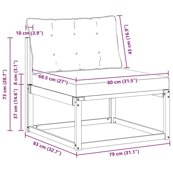 Среден диван за открито Солидно акациево дърво Естествен