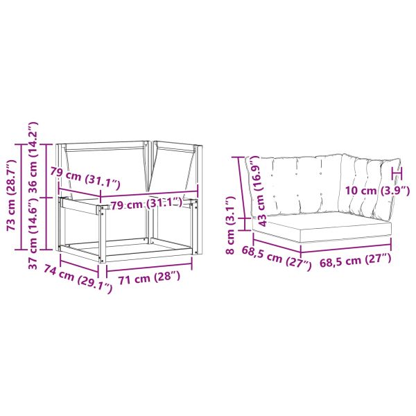 Външен ъглов диван Солидно акациево дърво Естествен
