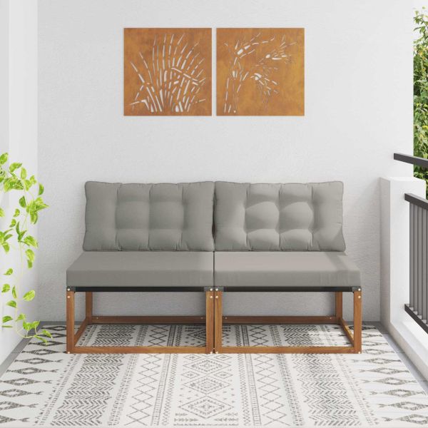 2 Брой Среден диван за открито Солидно акациево дърво Естествен