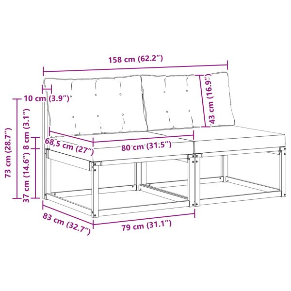 2 Брой Среден диван за открито Солидно акациево дърво Естествен