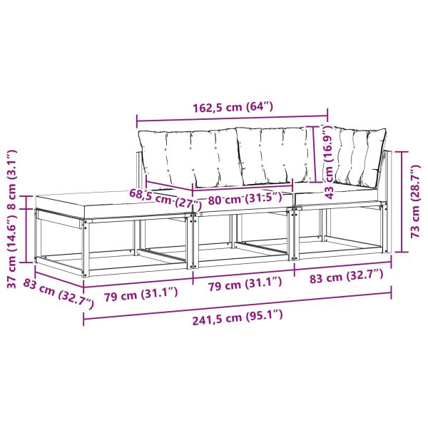 Модули за секционен диван за външно ползване 3 Брой Естествен