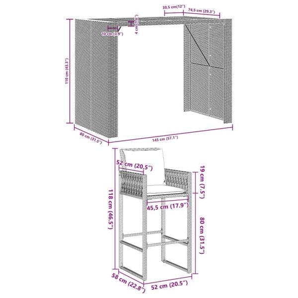 Градински бар комплект с възглавници 5 части черен полиратан