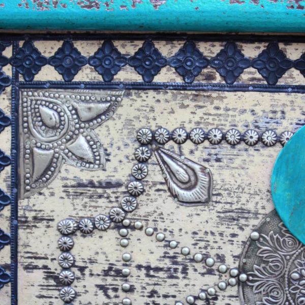 Ракла от мангово дърво, 80x40x45 cм, синьо