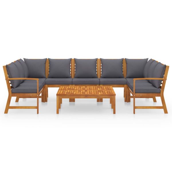 Градински лаундж комплект с възглавници, 9 части, акация масив