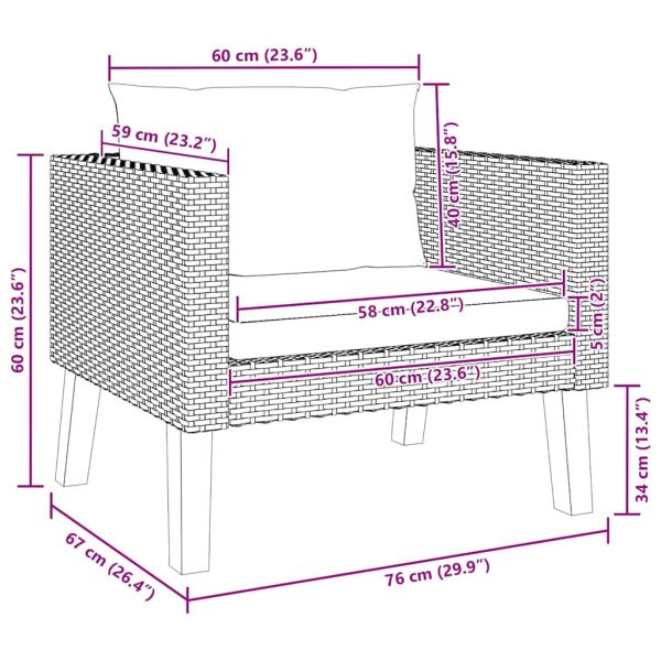 Едноместен градински диван с възглавници, полиратан, черен