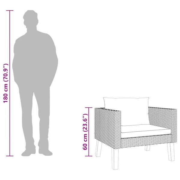 Едноместен градински диван с възглавници, полиратан, черен