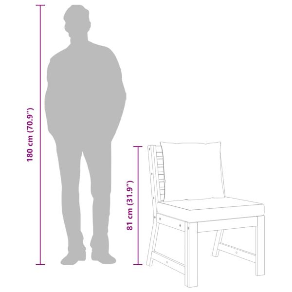 Модулен среден диван тъмносиви възглавници акациево дърво масив