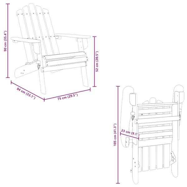 Градински столове Адирондак с опори за крака 2 бр акация масив