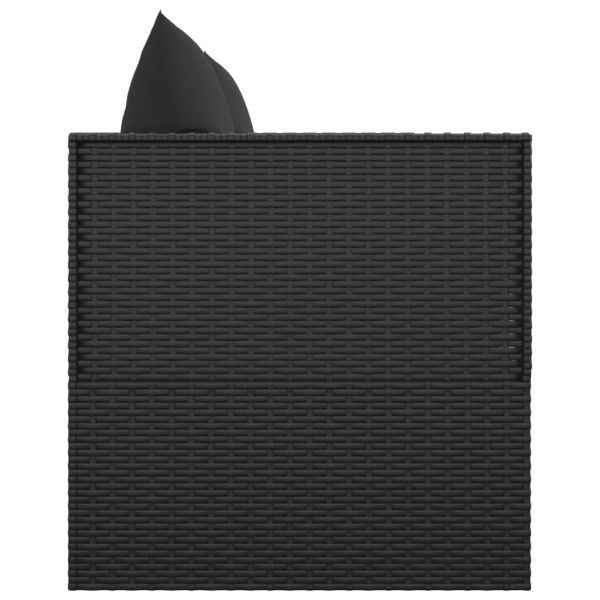 Градинско лаундж легло с възглавници, черен полиратан