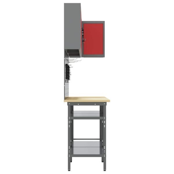 Комплект работни шкафове с рафт 10 pcs Червен и сив