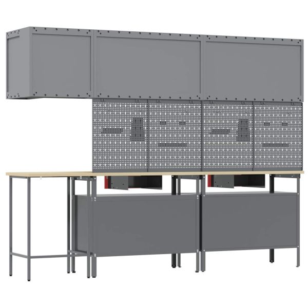Комплект работни шкафове с чекмедже с рафт 10 pcs Червен и сив