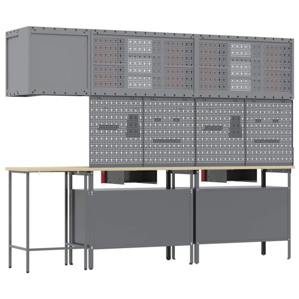 Комплект работни шкафове с чекмедже с рафт 10 pcs Червен и сив