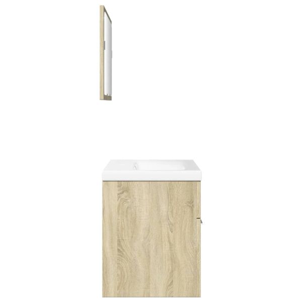 Комплект шкафове за баня от 3 части дъб сонома инженерно дърво