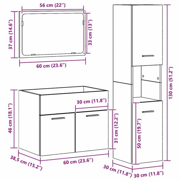 Комплект мебели за баня 3 pcs Старо дърво Инженерно дърво
