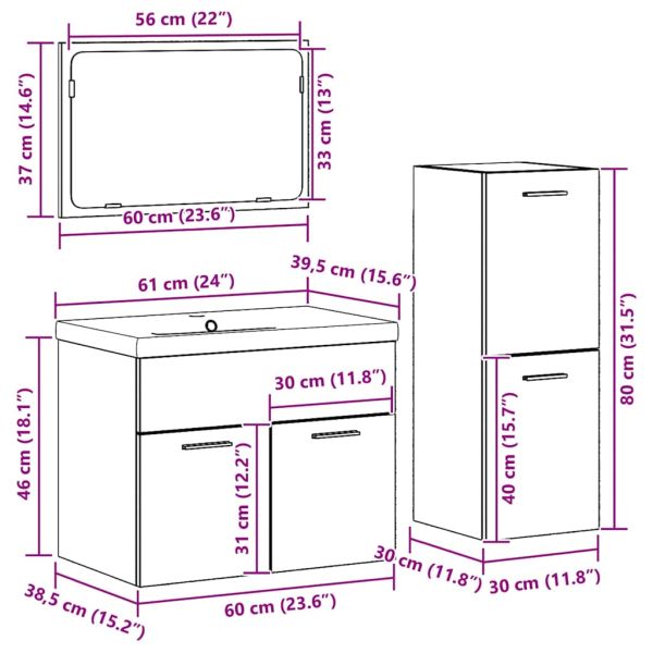 Комплект мебели за баня с врата 4 pcs Кафяво Инженерно дърво