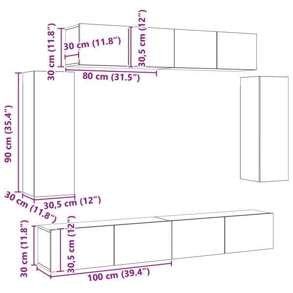 Комплект ТВ шкаф 6 pcs Черния дъб 100 x 30 x 30 cm