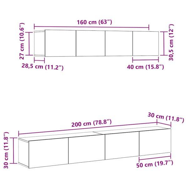 Комплект ТВ шкаф Монтиране на стена Черния дъб Инженерно дърво