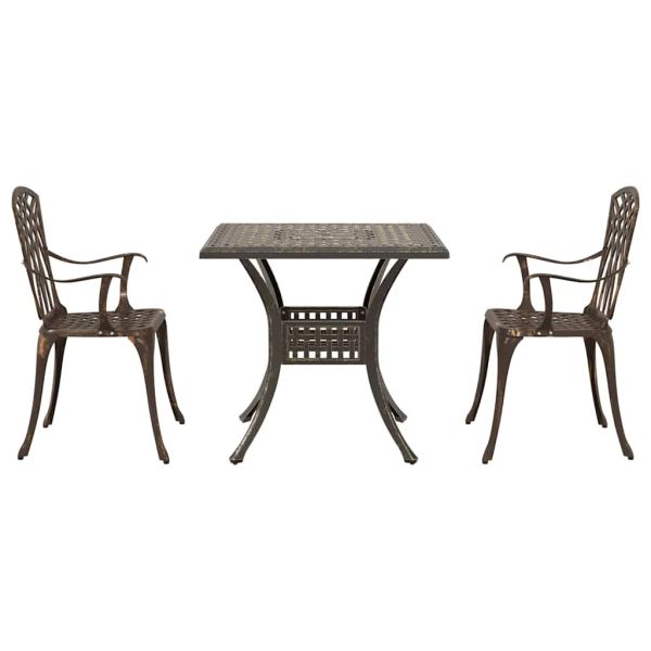 Комплект градинска маса 3 pcs Бронзов Лят алуминий