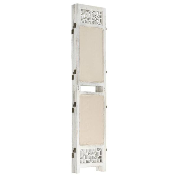 Параван за стая, 5 панела, кремав, 175x165 cм, текстил