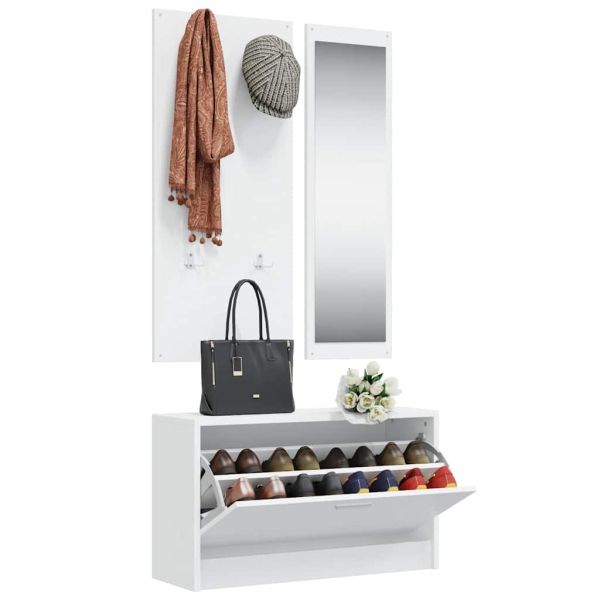 3-в-1 портманто, бял, инженерно дърво