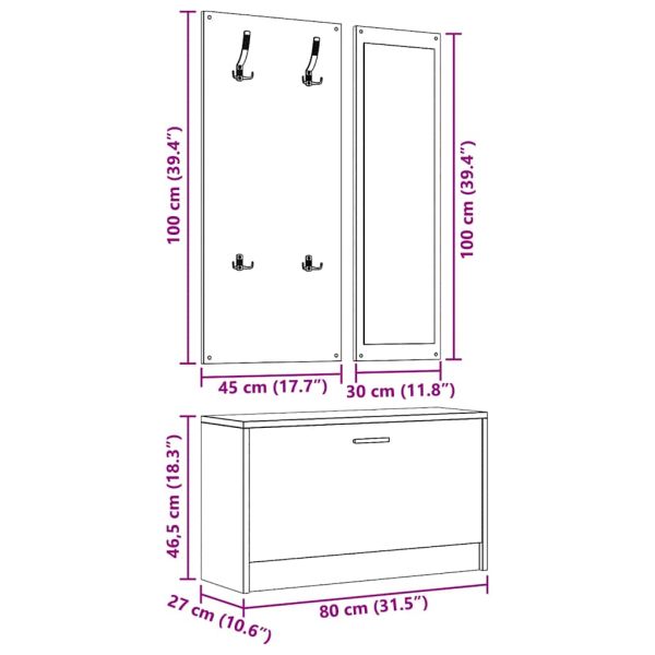 3-в-1 портманто, бял, инженерно дърво