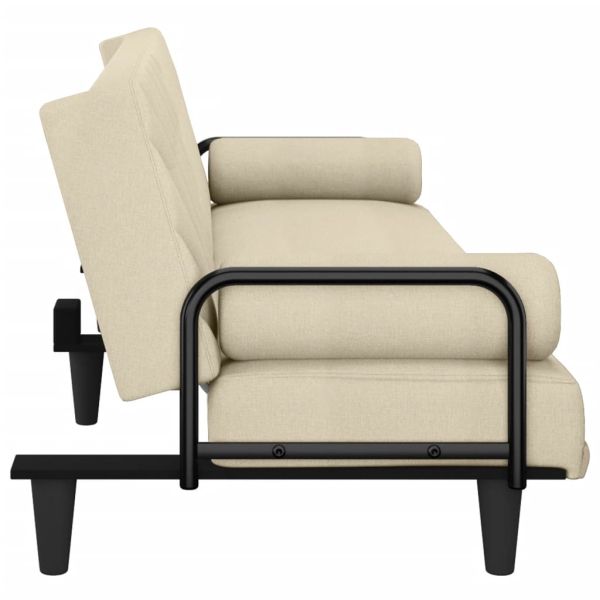 Разтегателно канапе с подлакътници, кремаво, плат