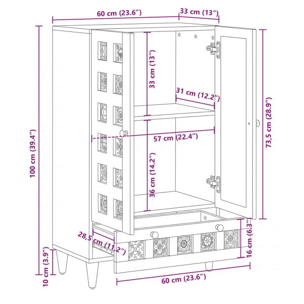 Висок шкаф Орех 60 x 33,5 x 100 см Солидно мангово дърво