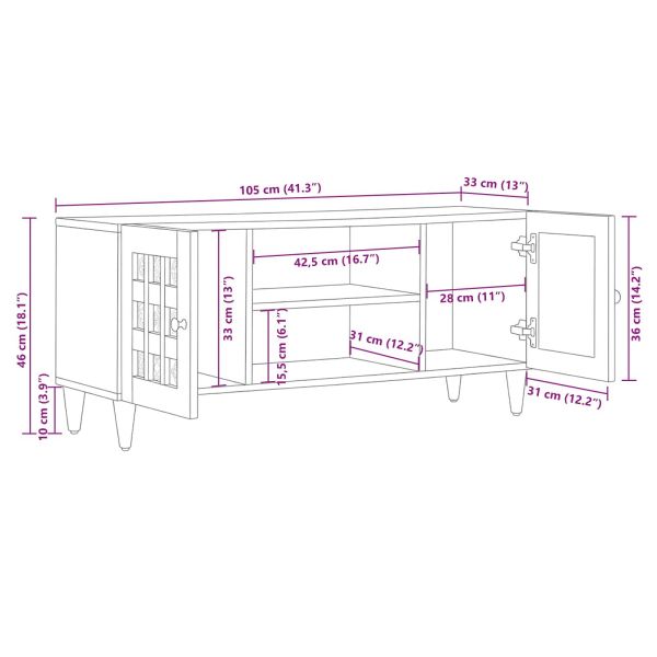 ТВ шкаф с рафт Естествен 105 x 33 x 46 см Солидно мангово дърво