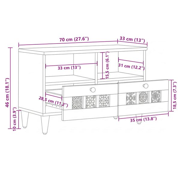 ТВ шкаф с рафт Естествен 70 x 33 x 46 см Солидно мангово дърво