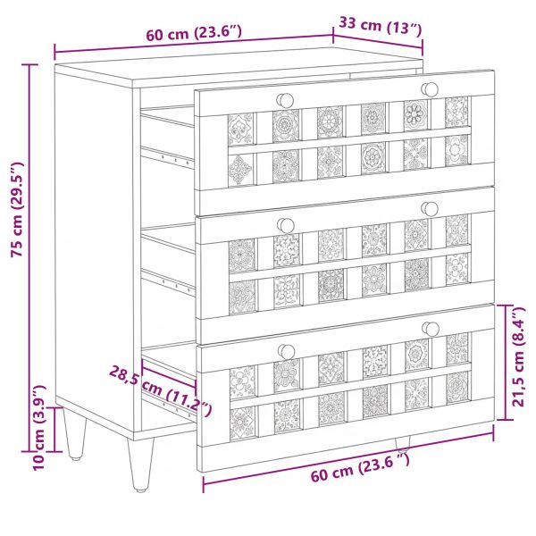 Служебен шкаф Естествен 60 x 33 x 75 cm Солидно мангово дърво