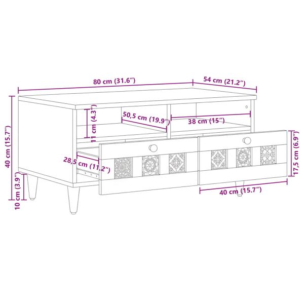 Масичка за кафе Естествен 80 x 54 x 40 см Солидно мангово дърво