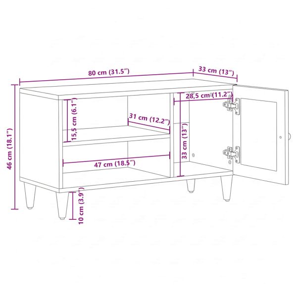 ТВ шкаф с врата Естествен 80 x 33 x 46 см Солидно мангово дърво