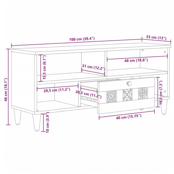 ТВ шкаф с рафт Естествен 100 x 33 x 46 см Солидно мангово дърво
