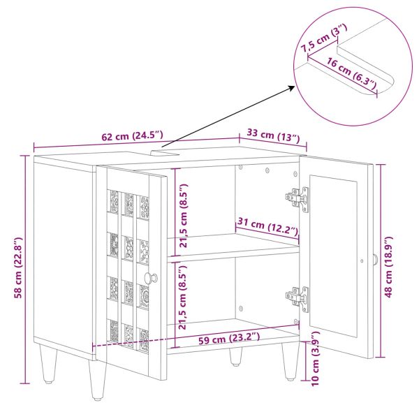 Шкаф за мивка в баня със съхранение Естествен 62 x 33 x 58 см