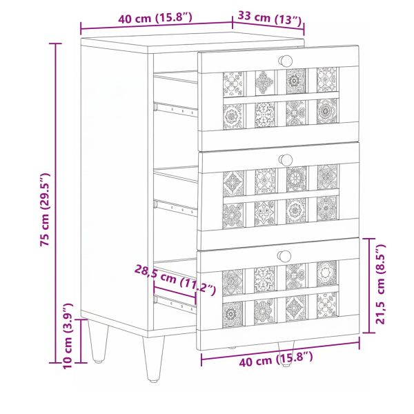 Служебен шкаф Естествен 40 x 33 x 75 см Солидно мангово дърво
