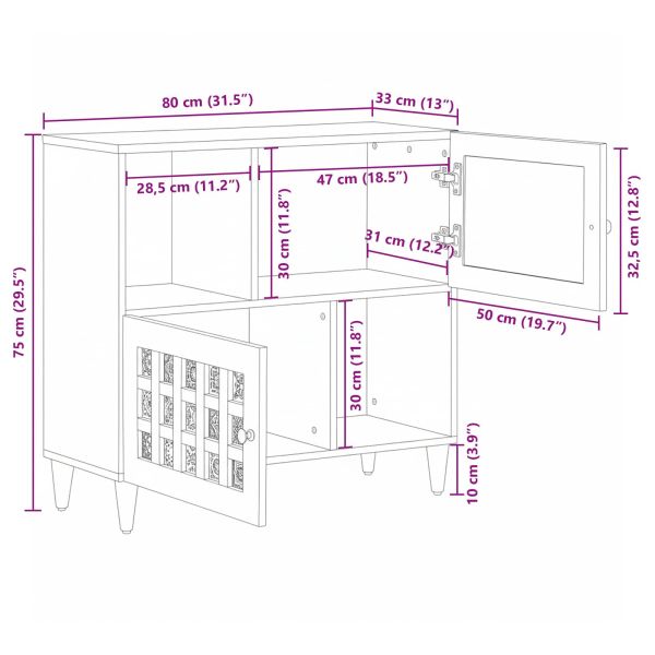 Служебен шкаф Естествен 80 x 33 x 75 см Солидно мангово дърво